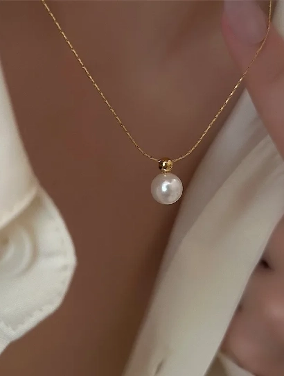 Artificial Pearls Inlay Pendant Necklace 316L anti tarnish jewellery