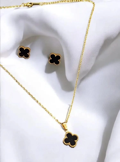 Black clover chain set 316L anti tarnish stainless steel Necklaces