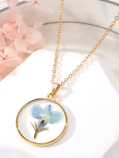 Bluebell flower resin alloy necklace 316L anti tarnish stainless steel Necklaces
