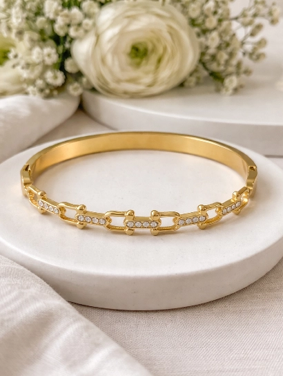 Diamond-Encrusted openable bangle 316L anti tarnish stainless steel Bangles