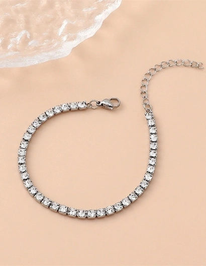 Diamond style tennis bracelet with rhinestone silver 316L anti tarnish stainless steel Bracelets