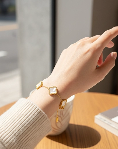 Four leaf clover bracelet White 316L anti tarnish stainless steel Bracelets