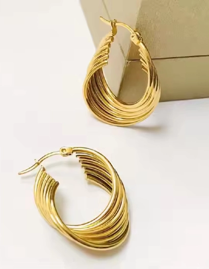 Golden Five Layer Twisted Hoop Stainless Steel 316L anti tarnish stainless steel Earrings