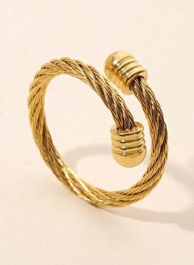 Golden Stainless Steel Vintage Cable Ring For women 316L anti tarnish stainless steel Rings