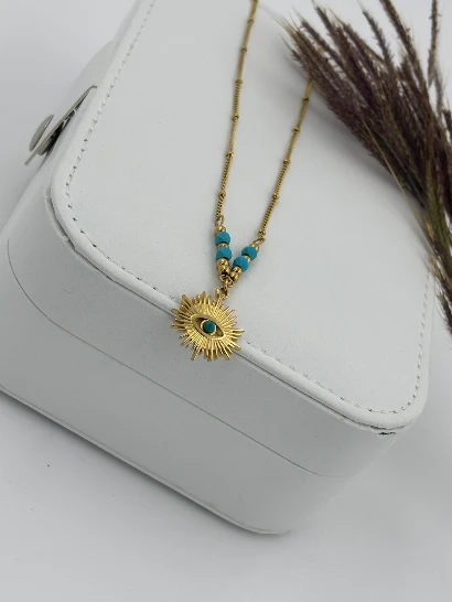 Golden Turquoise Eye Pendent Necklace  Anti-tarnish. 316L anti tarnish jewellery