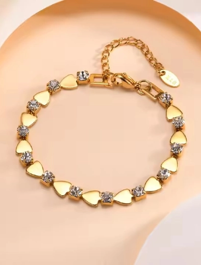  Heart Shaped Zircon Stone Chain Bracelet Stainless Steel  Women  316L anti tarnish stainless steel Bracelets