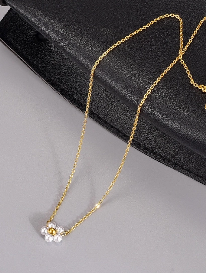  Pearl Flower Pendant Necklace 316L anti tarnish stainless steel Necklaces