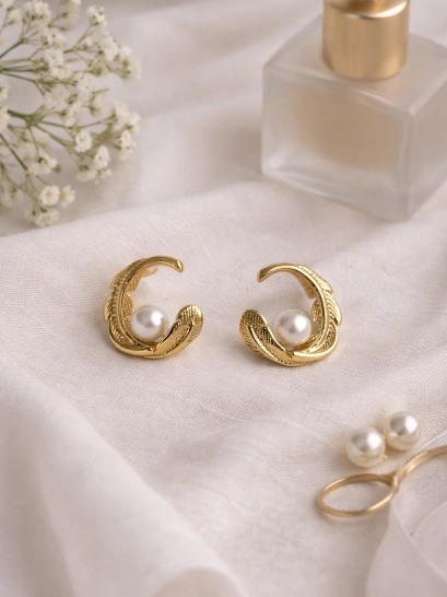 Pearl Moon Earing 316L anti tarnish stainless steel Earrings