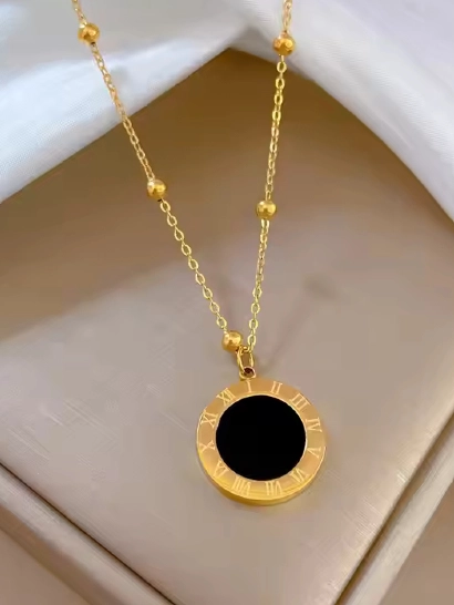  Roman Numeral Round Individual Necklace for Women Ball - Shaped Stainless Steel  Necklace 316L anti tarnish stainless steel Necklaces