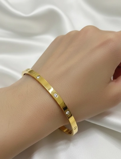  Round Zircon Bangle  316L anti tarnish stainless steel Bangles