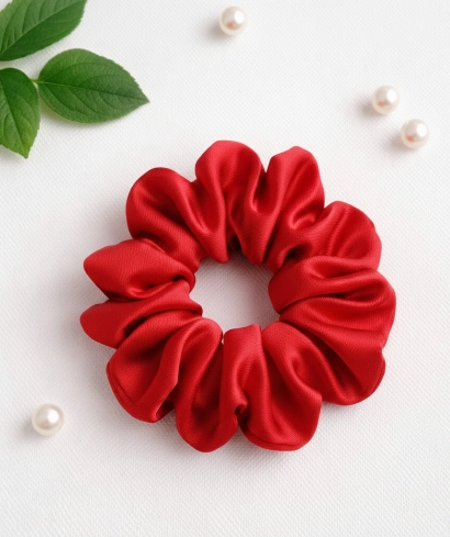 Satin Scrunchie-metallic red 316L anti tarnish stainless steel Scrunchies