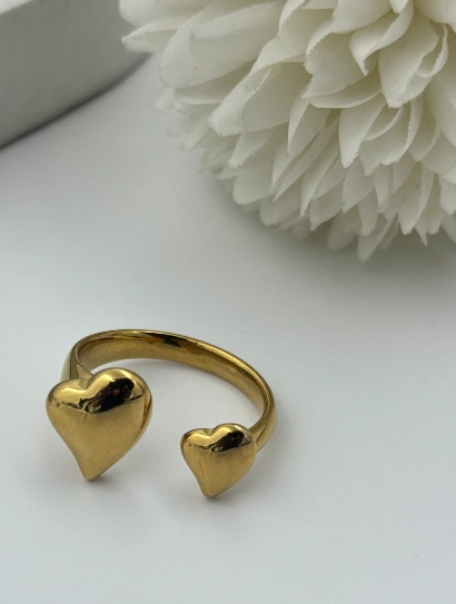Stainless Steel Double Puffed Heart Ring  316L anti tarnish stainless steel Rings