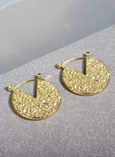 Stainless Steel Flat Textured Hoop Earing 316L anti tarnish stainless steel Earrings