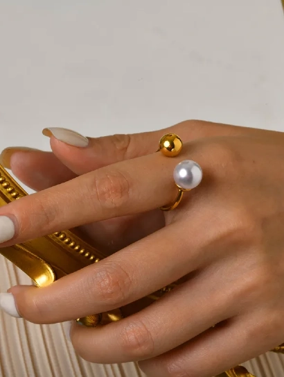 Stainless Steel Pearl Ring ball ring 316L anti tarnish stainless steel Rings