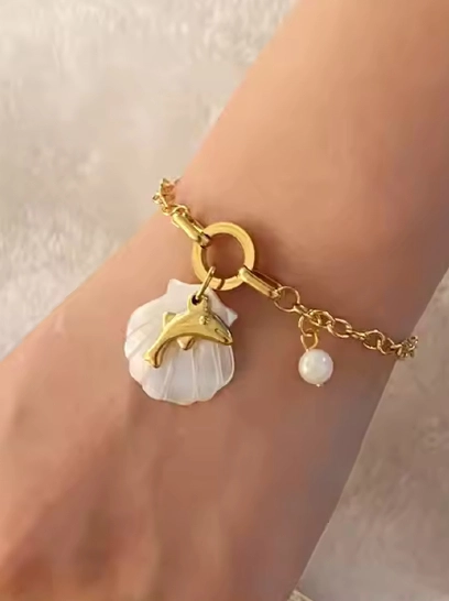  Stainless Steel Sea fish dolphin Shell Pendant Bracelet 316L anti tarnish stainless steel Bracelets