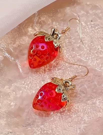 Strawberry Resin Drop Earring red 316L anti tarnish stainless steel Earrings