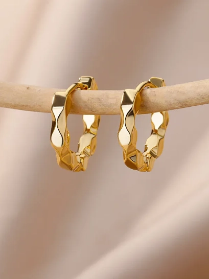 Textured Round Hoop Stainless Steel Earring 316L anti tarnish stainless steel Earrings