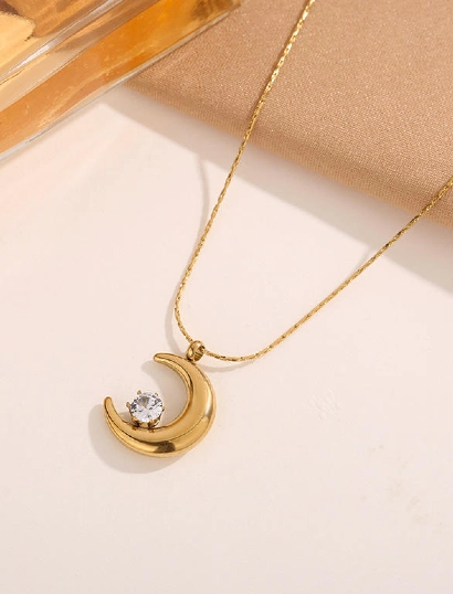 The moon pendent with chain 316L anti tarnish stainless steel Necklaces