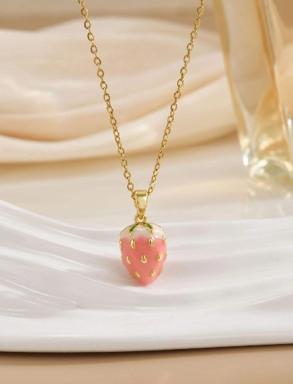 pink strawberry necklace 316L anti tarnish stainless steel Necklaces